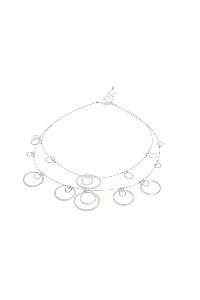 Majique London Double Row Brushed Silver Wire Necklace with Rings