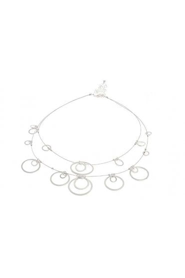 Double Row Brushed Silver Wire Necklace with Rings