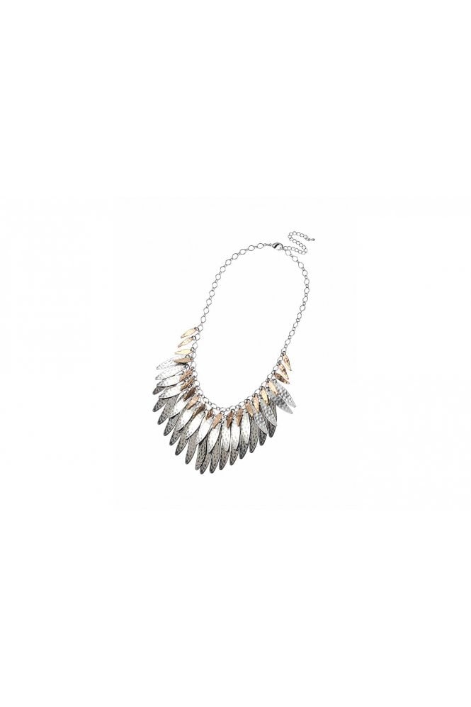 Majique London Chic Tritone Hammered Leaf Statement Necklace