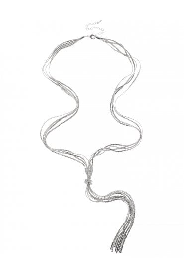 Gleaming Silver Multi Strand Long Necklace