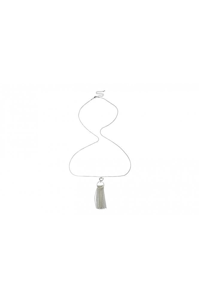 Majique London Lustrous Silver Chain Tassel Statement Necklace