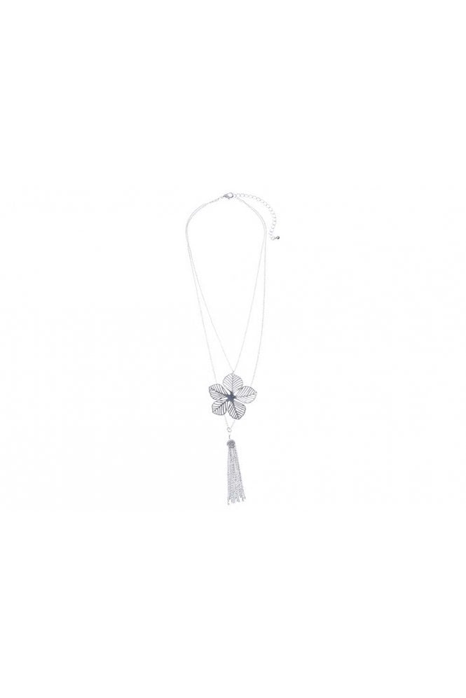 Majique London Floral Charm & Tassel Cable Necklace