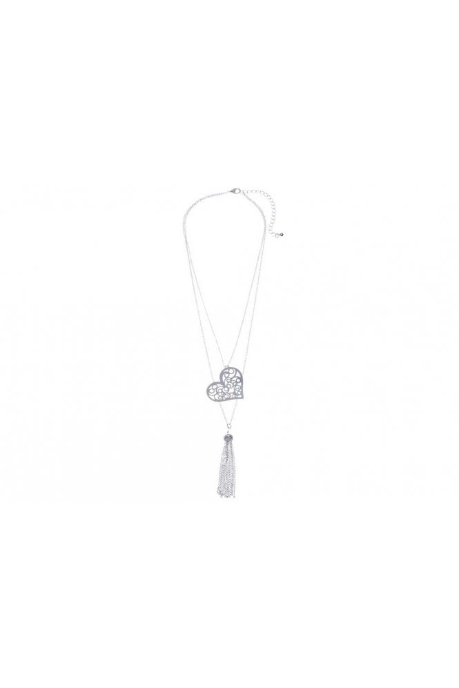 Majique London Heart Charm & Tassel Silver Cable Necklace