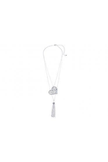 Heart Charm & Tassel Silver Cable Necklace