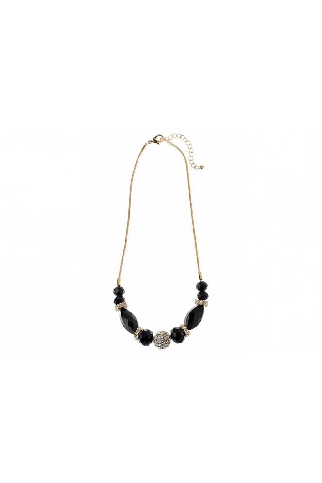 Majique London Jet & Crystal Ball Gold Snake Necklace