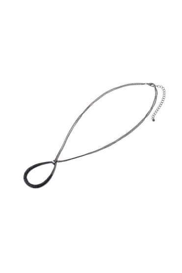Jet Glitter Teardrop Hematite Duo Necklace