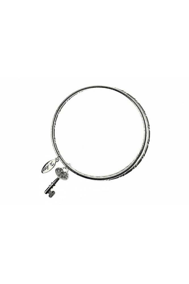 Majique London Key & Oval Charm Silver Bangle