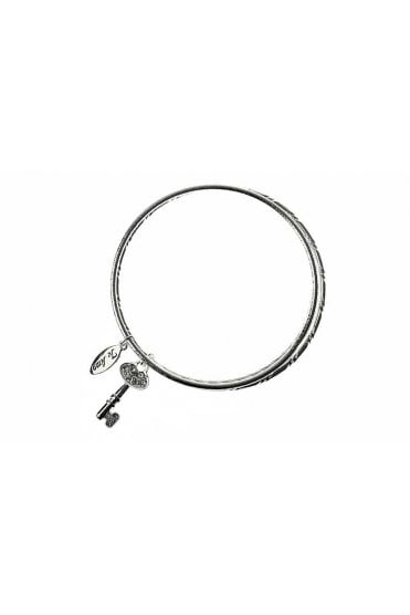 Key & Oval Charm Silver Bangle