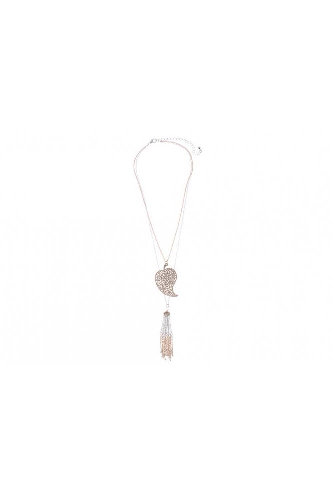 Majique London Leaf Charm & Tassel Cable Necklace