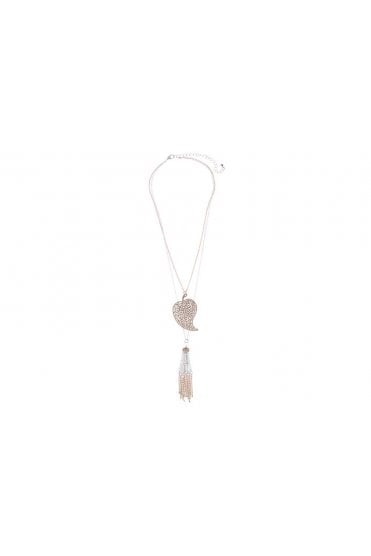 Leaf Charm & Tassel Cable Necklace