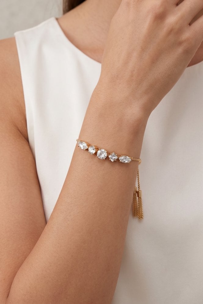 Majique London 14K Gold Crystal Tassel Bracelet