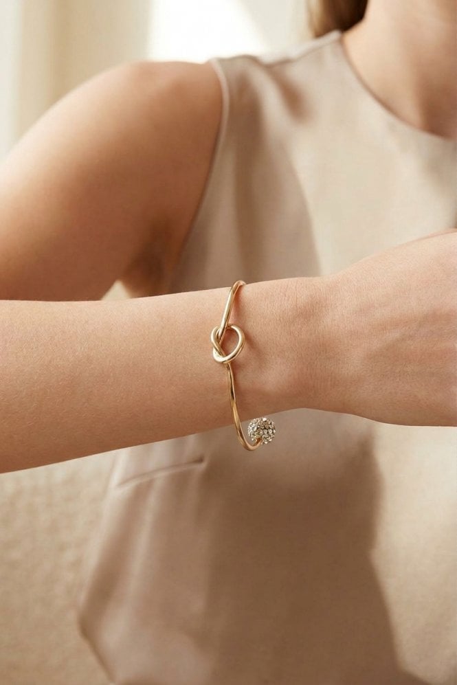 Majique London 14K Gold Knot Bangle with Crystal Orb