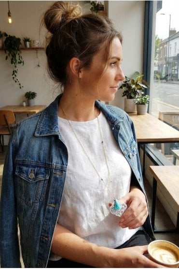2 Tone Long Necklace With Large Pendant