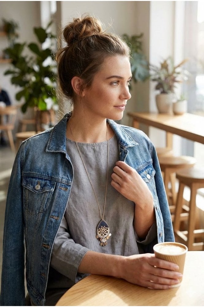 Majique London 2 Tone Long Necklace With Tear Drop Pendant