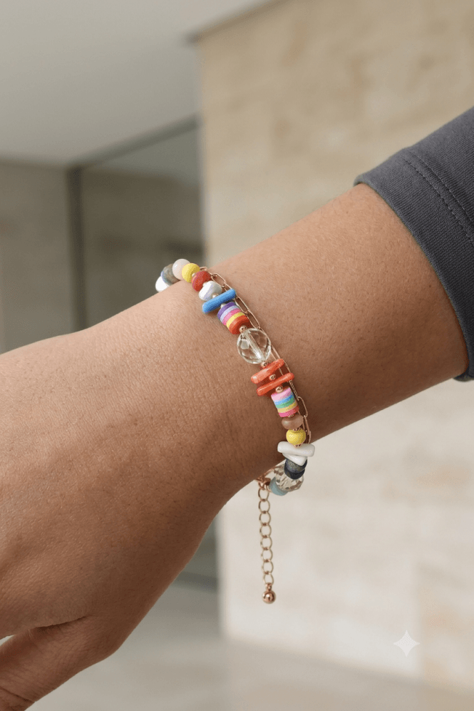 Majique London Acrylic Beaded Gold Chain Layered Bracelet