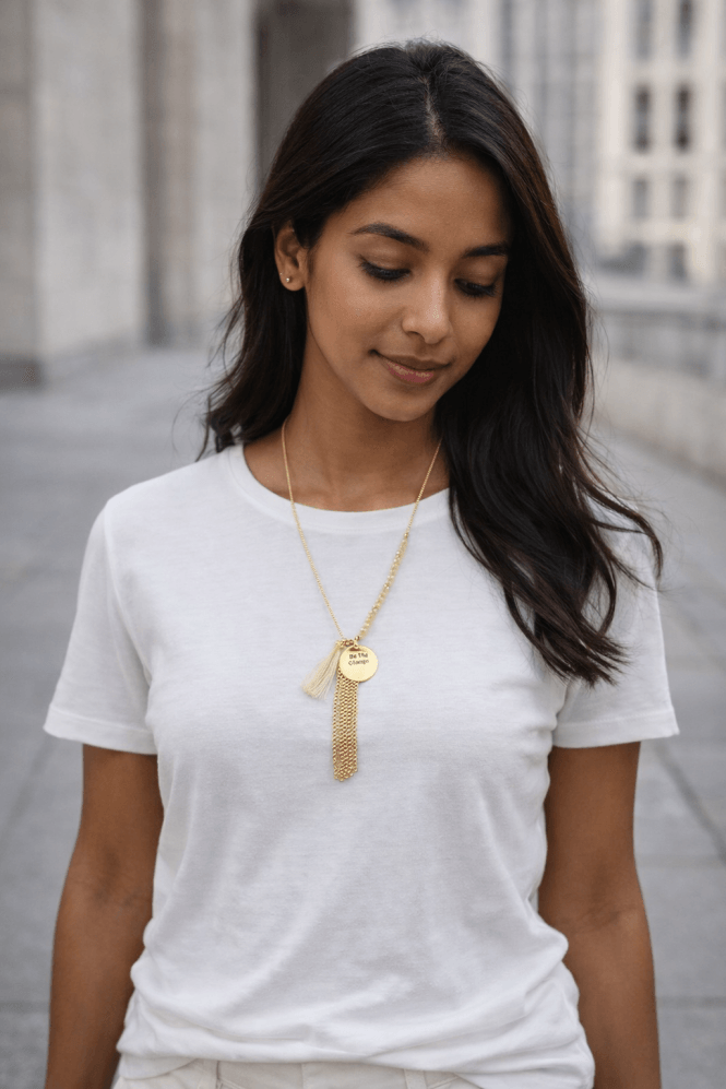 Majique London Beaded Word Charm Necklace with Tassel
