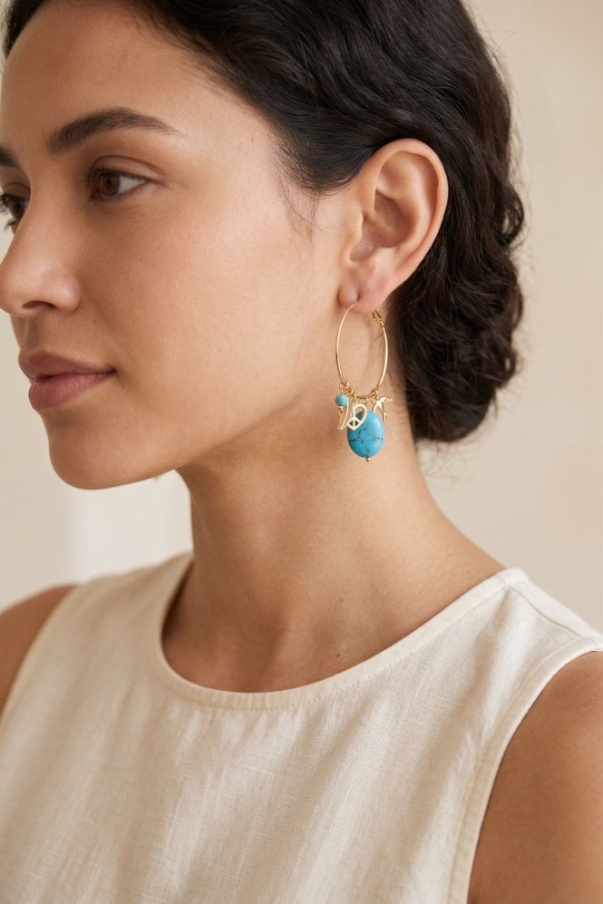 Majique London Bird & Leaf Bead Drop Hoop Earring