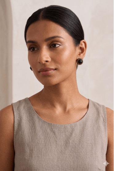 Black Circle Stud Earring with Orb Accents