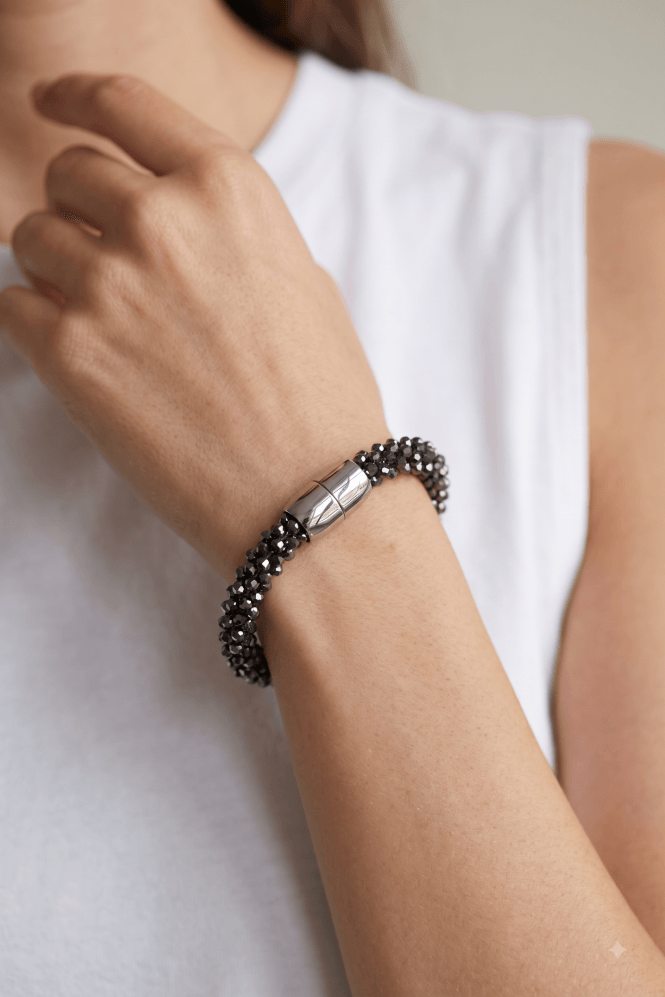 Majique London Black Diamond Faceted Crystal Magnetic Bracelet