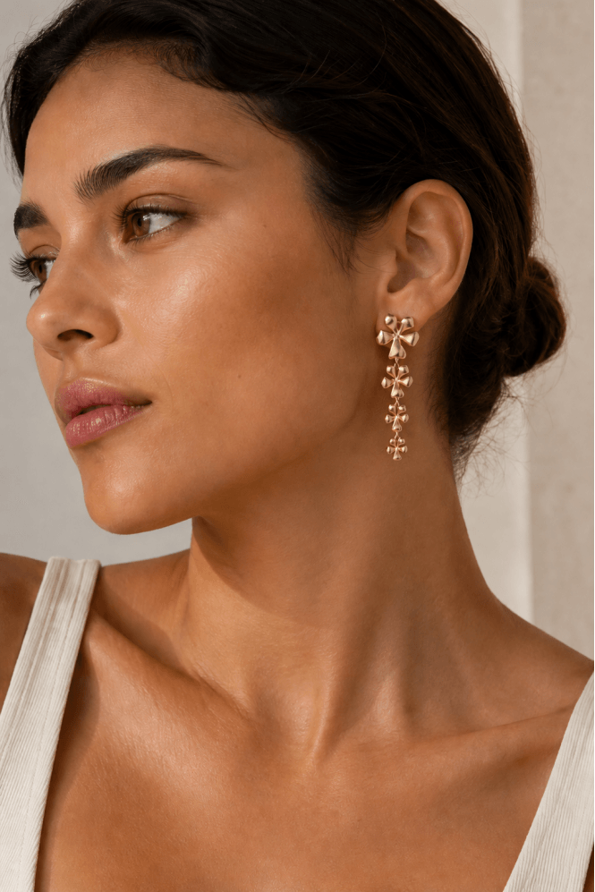 Majique London Blossom Radiance Chic Four Flower Drop Post Earring