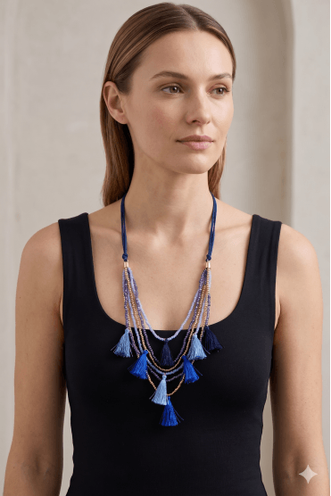 Blue Tassel Cord Necklace