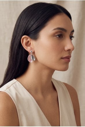 Blush Radiance Silver Oval Enamel Drop Earring