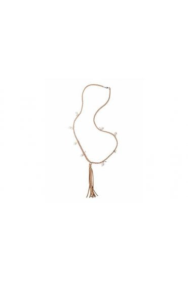 Bohemian Luxe Suede Necklace with Glass Beads & Tassel