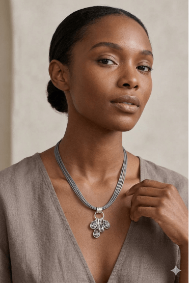Boho Luxe Leather Necklace With Pear Pendant & Magnetic Clasp