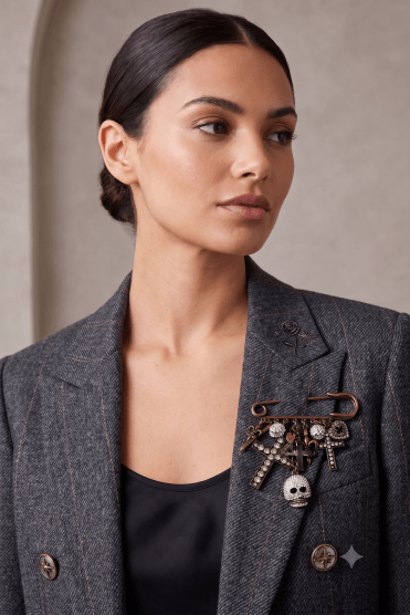 Bronze Gothic Charm Safety Pin Brooch