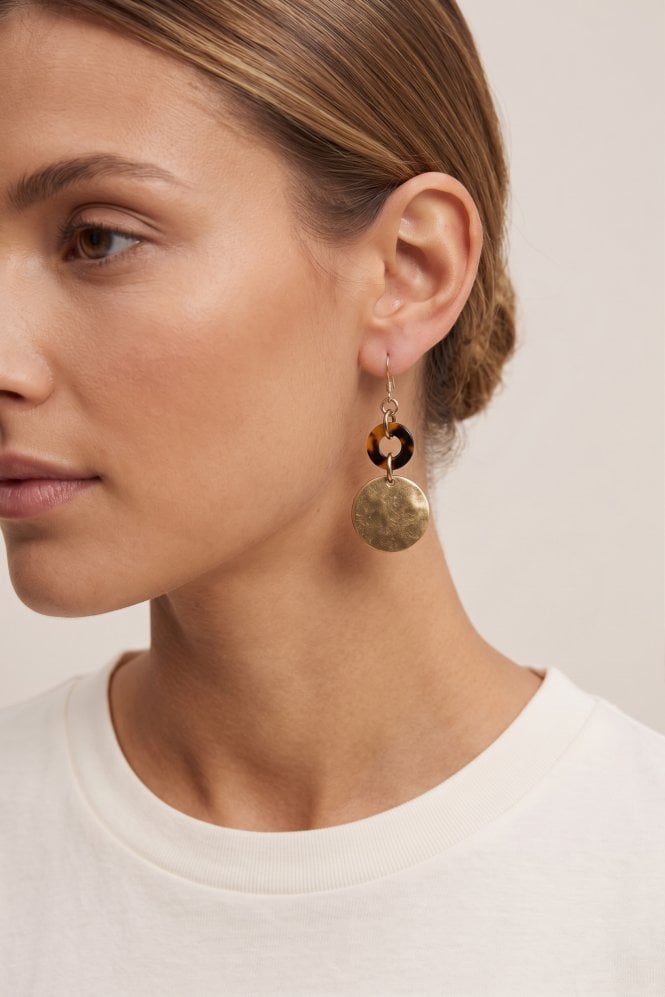 Majique London Brown Gold Double Drop Fish Hook Earrings