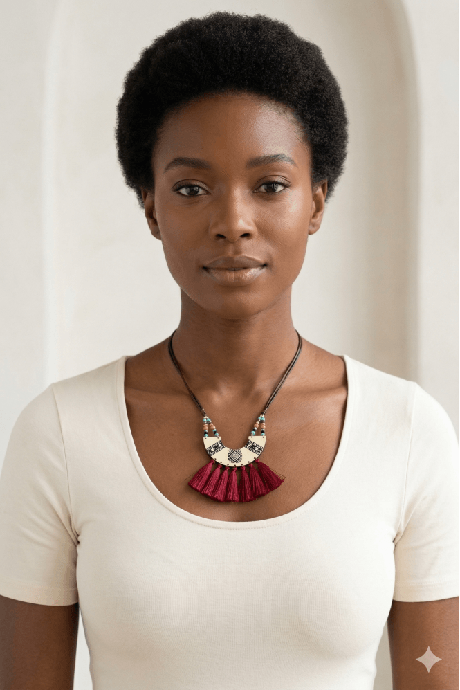 Majique London Brown Leather Tassel Pendant Necklace