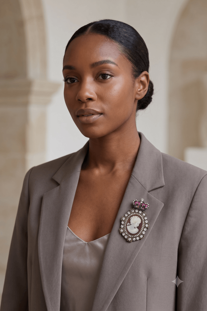 Majique London Cameo Crown Crystal Diamante Brooch