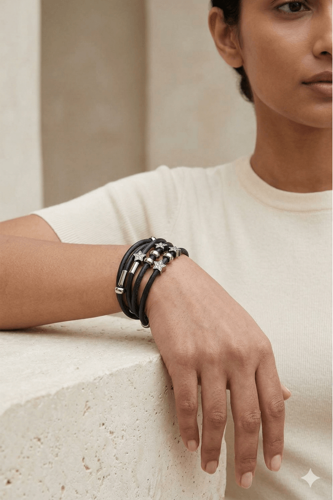 Majique London Celestial Grey Leather Bracelet