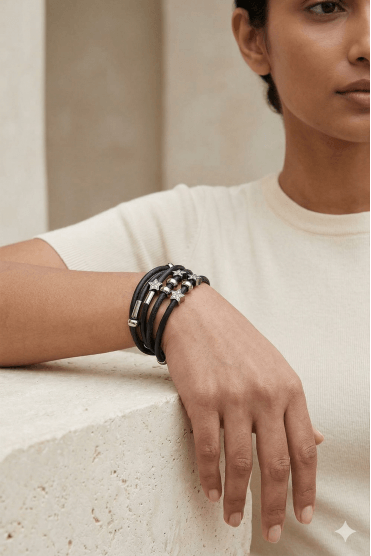 Celestial Grey Leather Bracelet