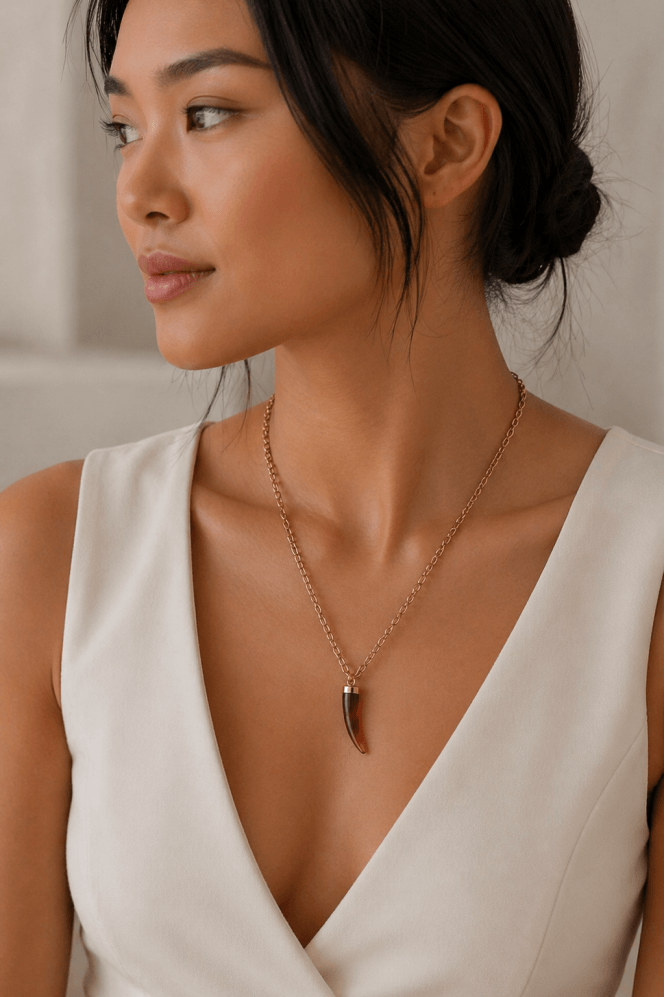 Majique London Chain Necklace with Resin Fang Pendant