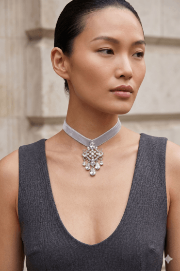 Charcoal Velvet Crystal Choker