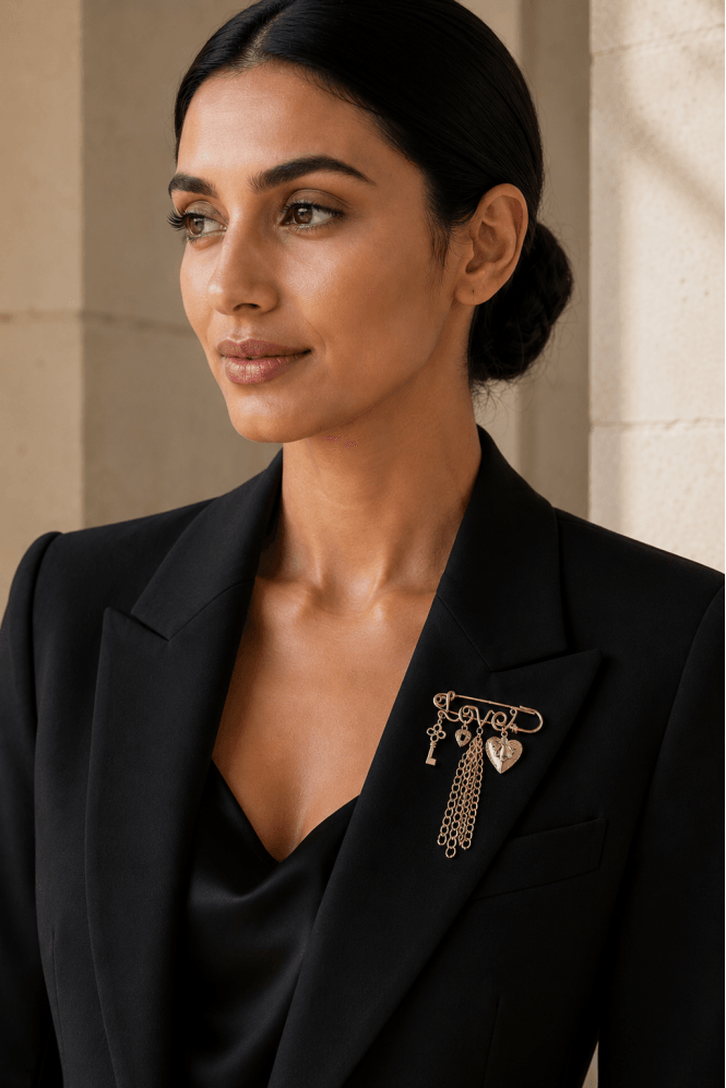 Majique London Charmed Love Safety Pin Brooch