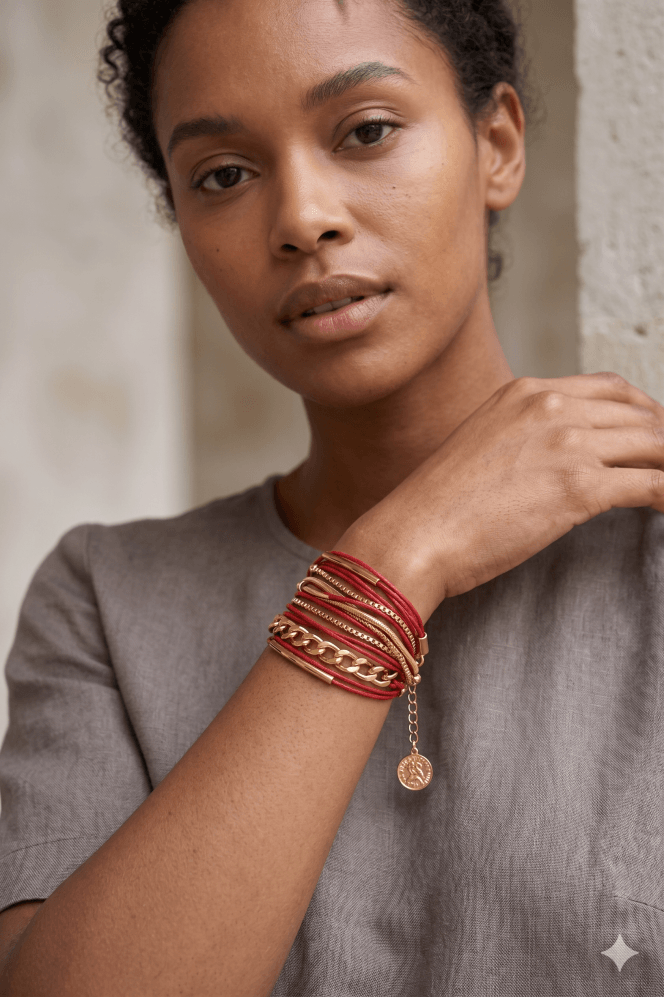 Majique London Charmed Multi-Row Gold Bracelet