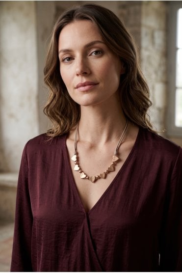 Chic Dual Strand Leather Necklace With Heart Charms