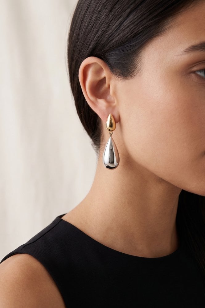 Majique London Chic Duo Tone Teardrop Stud