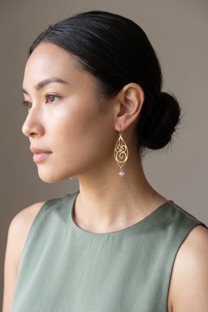 Majique London Chic Fish Hook Oval Drop Earrings with Crystals