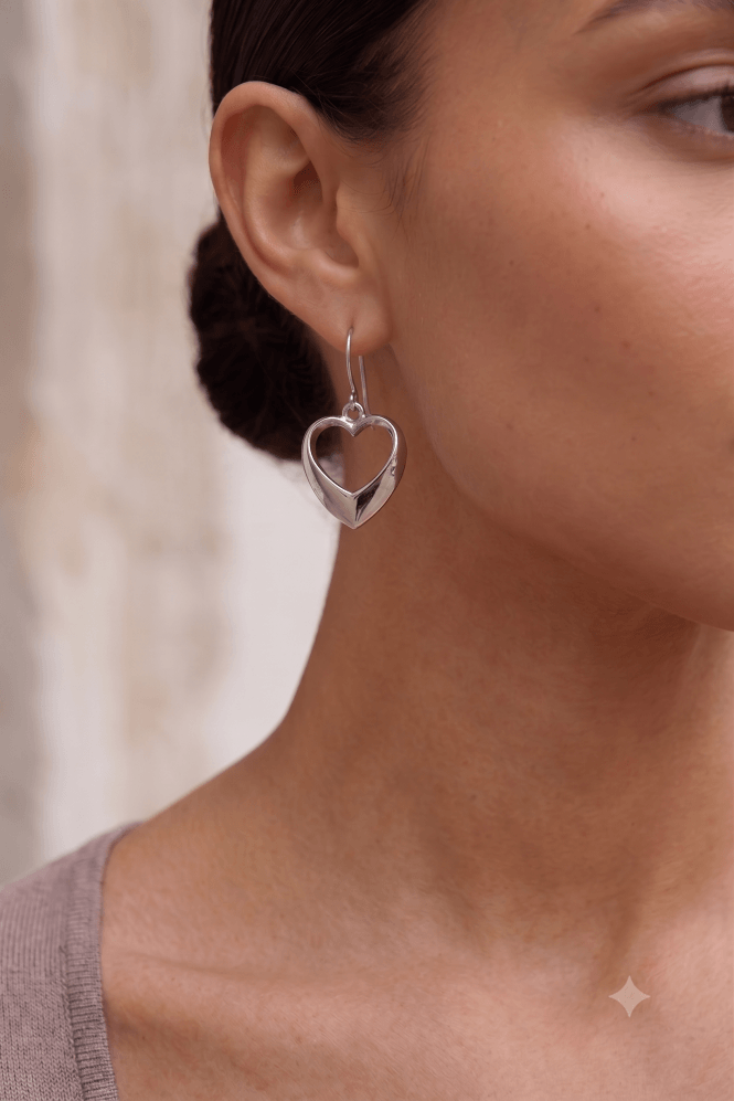 Majique London Chic Heart Drop Rhodium Earring