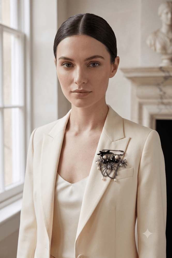 Majique London Chic Hematite Spider Bow Brooch