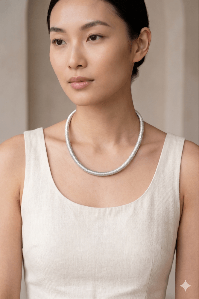 Majique London Chic Magnetic Closure Silver Thread Necklace