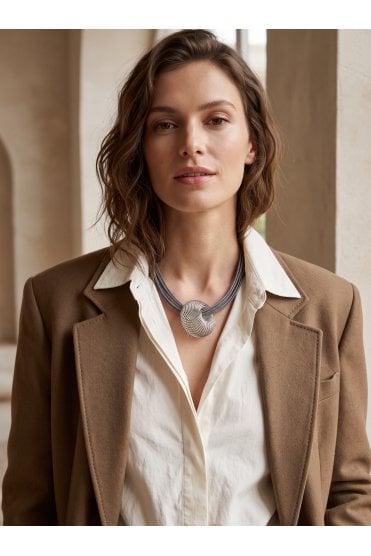 Chic Multi Strand Leather Necklace With Bold Curving Pendant