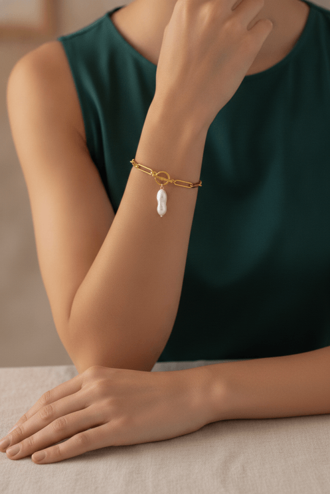 Majique London Chic Pearl Drop Link Bracelet