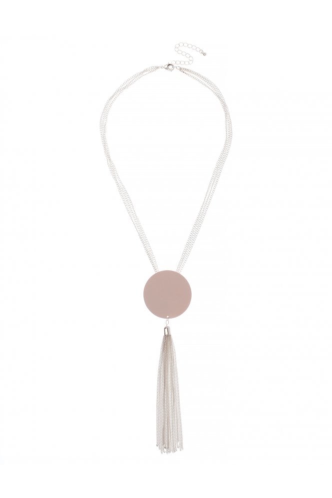 Majique London Chic Pink Circle Tassel Multi Row Necklace