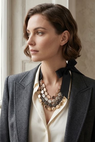 Chic Ribbon Tie Multi Strand Beaded Necklace