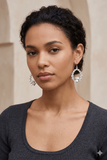 Chic Silver Radiance Fishhook Earring With Crystal Teardrop
