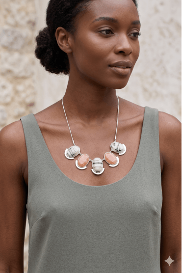 Chic Silver Snake Chain With Rose Quartz And Resin